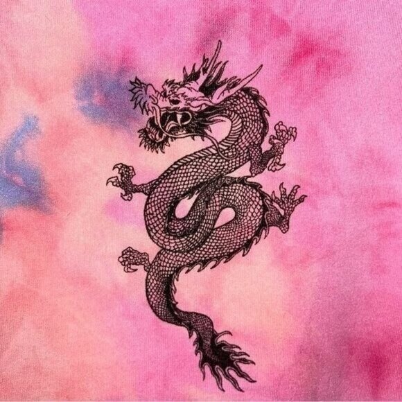 Orange Kiss Multi Color Watercolor Dragon Print Pullover Hipster Hoodie Medium - Picture 4 of 10